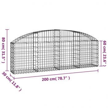 Gabione mit Hochbogen 200x30x60/80 cm Verzinktes Eisen