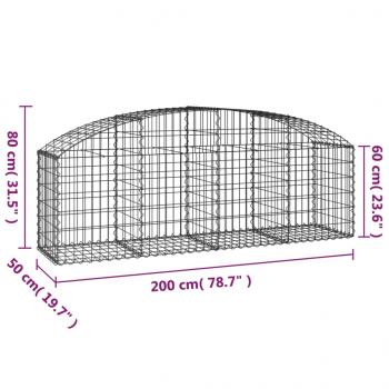 Gabione mit Hochbogen 200x50x60/80 cm Verzinktes Eisen