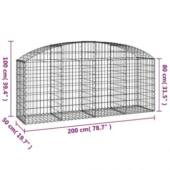 Gabione mit Hochbogen 200x50x80/100 cm Verzinktes Eisen