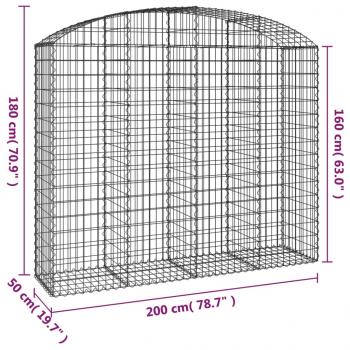 Gabione mit Hochbogen 200x50x160/180 cm Verzinktes Eisen