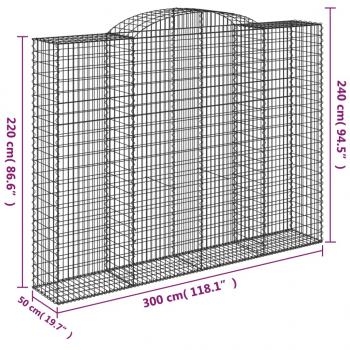 Gabione mit Hochbogen 300x50x220/240 cm Verzinktes Eisen