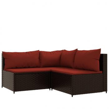 3-tlg. Garten-Lounge-Set mit Kissen Braun Poly Rattan