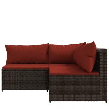 3-tlg. Garten-Lounge-Set mit Kissen Braun Poly Rattan