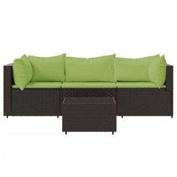 4-tlg. Garten-Lounge-Set mit Kissen Braun Poly Rattan