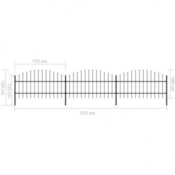 Gartenzaun mit Speerspitzen Stahl (0,75 - 1) x 5,1 m Schwarz