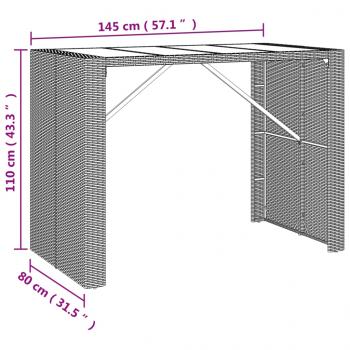 Bartisch mit Glasplatte Grau 145x80x110 cm Poly Rattan