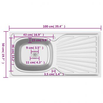 Spüle mit Abtropffläche Set Silbern 1000x500x155 mm Edelstahl