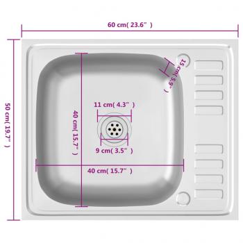 Spüle mit Abtropffläche Set Silbern 600x500x155 mm Edelstahl