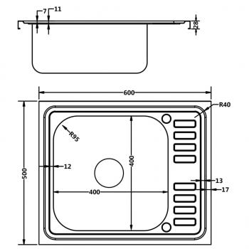 Spüle mit Abtropffläche Set Silbern 600x500x155 mm Edelstahl