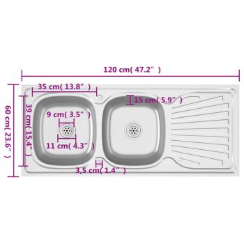 Doppelspüle Silbern 1200x600x155 mm Edelstahl