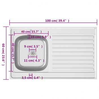 Spüle mit Abtropffläche Set Silbern 1000x600x155 mm Edelstahl