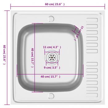 Spüle mit Abtropffläche Set Silbern 600x600x155 mm Edelstahl