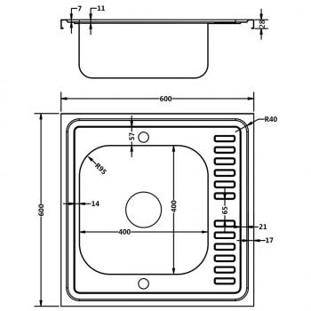 Spüle mit Abtropffläche Set Silbern 600x600x155 mm Edelstahl