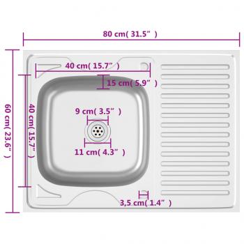 Spüle mit Abtropffläche Set Silbern 800x600x155 mm Edelstahl