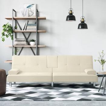 ARDEBO.de - Schlafsofa mit Getränkehaltern Creme Kunstleder