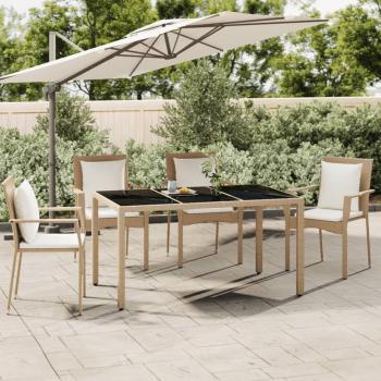 ARDEBO.de - Gartentisch mit Glasplatte Beige Poly Rattan & Hartglas