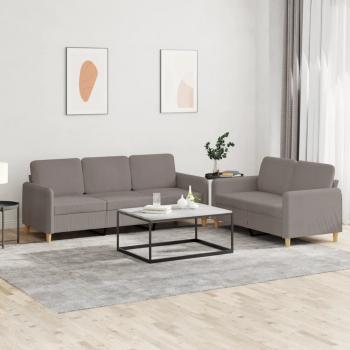 ARDEBO.de - 2-tlg. Sofagarnitur mit Kissen Taupe Stoff