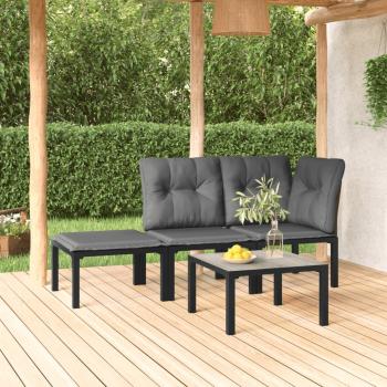 ARDEBO.de - 4-tlg. Garten-Lounge-Set Schwarz und Grau Poly Rattan