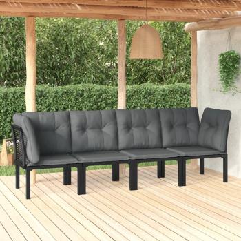 ARDEBO.de - 4-tlg. Garten-Lounge-Set Schwarz und Grau Poly Rattan