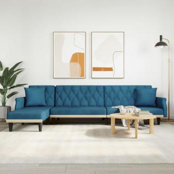 ARDEBO.de - Schlafsofa in L-Form Blau 271x140x70 cm Samt