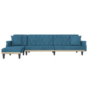 Schlafsofa in L-Form Blau 271x140x70 cm Samt