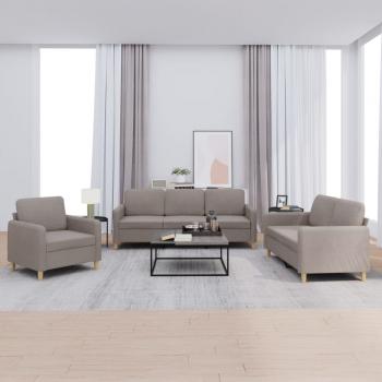 ARDEBO.de - 3-tlg. Sofagarnitur mit Kissen Taupe Stoff