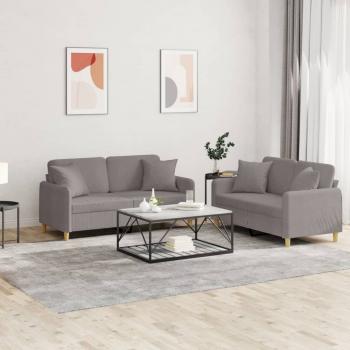 ARDEBO.de - 2-tlg. Sofagarnitur mit Kissen Taupe Stoff