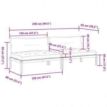 Garten-Mittelsofas aus Paletten mit Kissen 2 Stk. Akazienholz