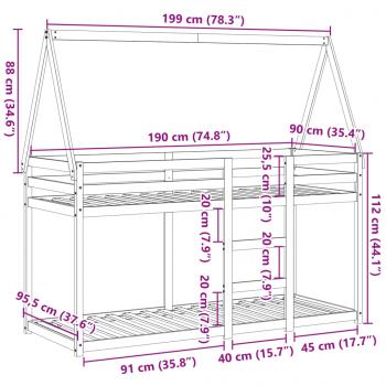 Etagenbett ohne Matratze 90x190 cm Massivholz Kiefer