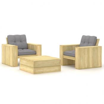 ARDEBO.de - 3-tlg. Garten-Lounge-Set mit Kissen Kiefernholz Imprägniert