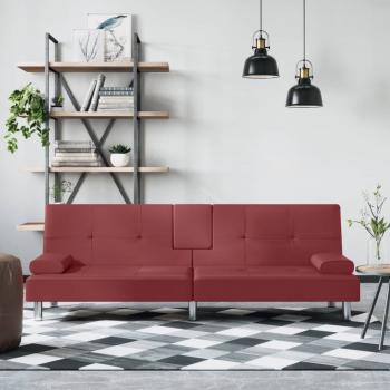 ARDEBO.de - Schlafsofa mit Getränkehaltern Rot Kunstleder