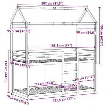 Etagenbett ohne Matratze 90x190 cm Massivholz Kiefer