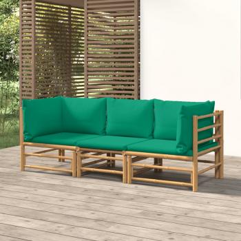 ARDEBO.de - 3-tlg. Garten-Lounge-Set mit Grünen Kissen Bambus