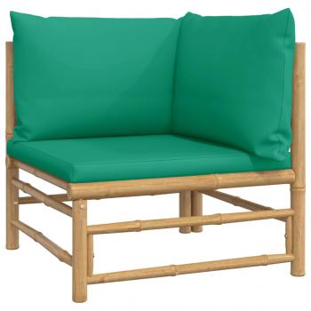 3-tlg. Garten-Lounge-Set mit Grünen Kissen Bambus