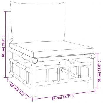 3-tlg. Garten-Lounge-Set mit Grünen Kissen Bambus