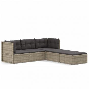 5-tlg. Garten-Lounge-Set mit Kissen Grau Poly Rattan