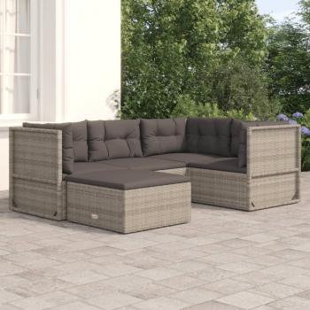 ARDEBO.de - 5-tlg. Garten-Lounge-Set mit Kissen Grau Poly Rattan