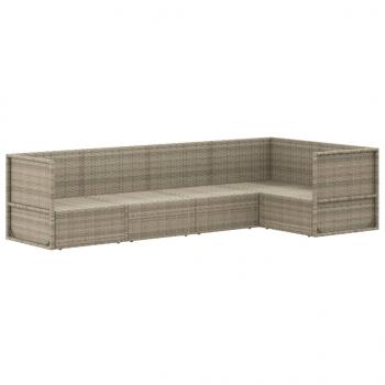 5-tlg. Garten-Lounge-Set mit Kissen Grau Poly Rattan