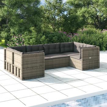 ARDEBO.de - 6-tlg. Garten-Lounge-Set mit Kissen Grau Poly Rattan