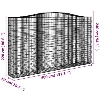 Gabionen mit Hochbogen 2 Stk. 400x50x220/240cm Verzinktes Eisen