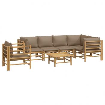 7-tlg. Garten-Lounge-Set mit Taupe Kissen Bambus