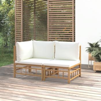 ARDEBO.de - 2-tlg. Garten-Lounge-Set mit Cremeweißen Kissen Bambus