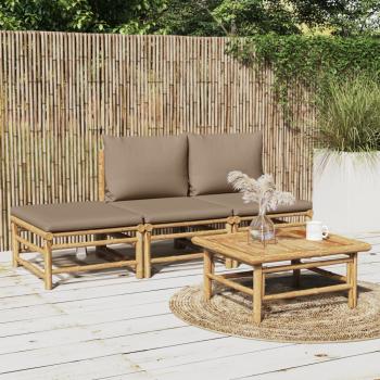 ARDEBO.de - 4-tlg. Garten-Lounge-Set mit Taupe Kissen Bambus