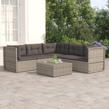 ARDEBO.de - 5-tlg. Garten-Lounge-Set mit Kissen Grau Poly Rattan