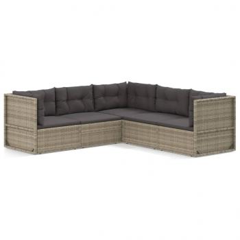 5-tlg. Garten-Lounge-Set mit Kissen Grau Poly Rattan