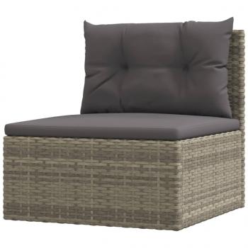 5-tlg. Garten-Lounge-Set mit Kissen Grau Poly Rattan