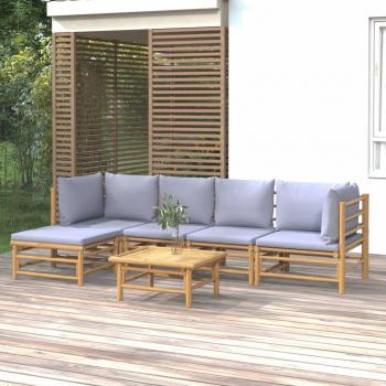 ARDEBO.de - 6-tlg. Garten-Lounge-Set mit Hellgrauen Kissen Bambus