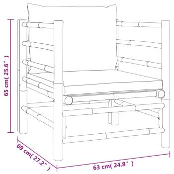 6-tlg. Garten-Lounge-Set mit Hellgrauen Kissen Bambus