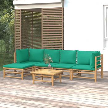 ARDEBO.de - 6-tlg. Garten-Lounge-Set mit Grünen Kissen Bambus