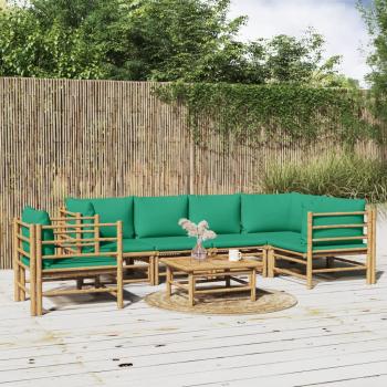 ARDEBO.de - 7-tlg. Garten-Lounge-Set mit Grünen Kissen Bambus